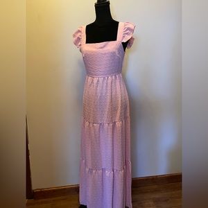 Pink ruffle sleeve tie back dress